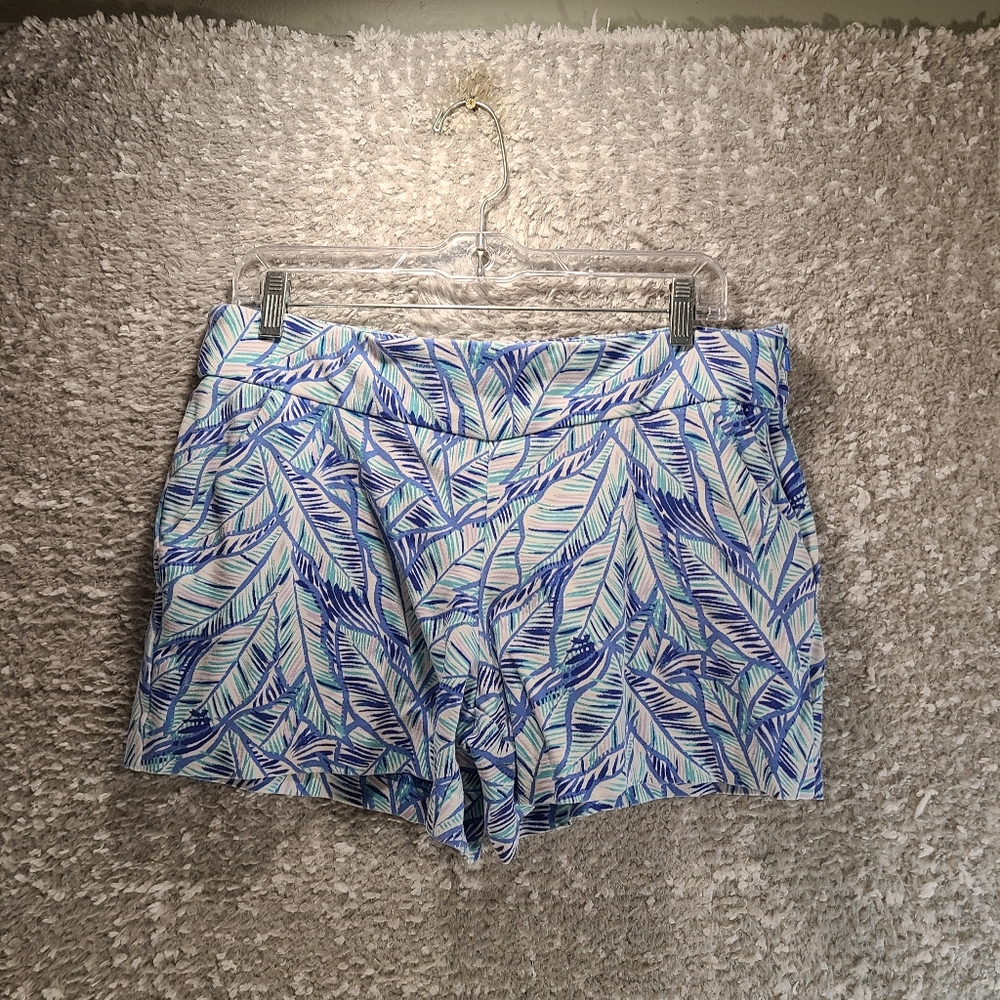 Lilly Pulitzer McKenna Ponte Palm Print Shorts Rayon Nylon Size 8 Side Zip